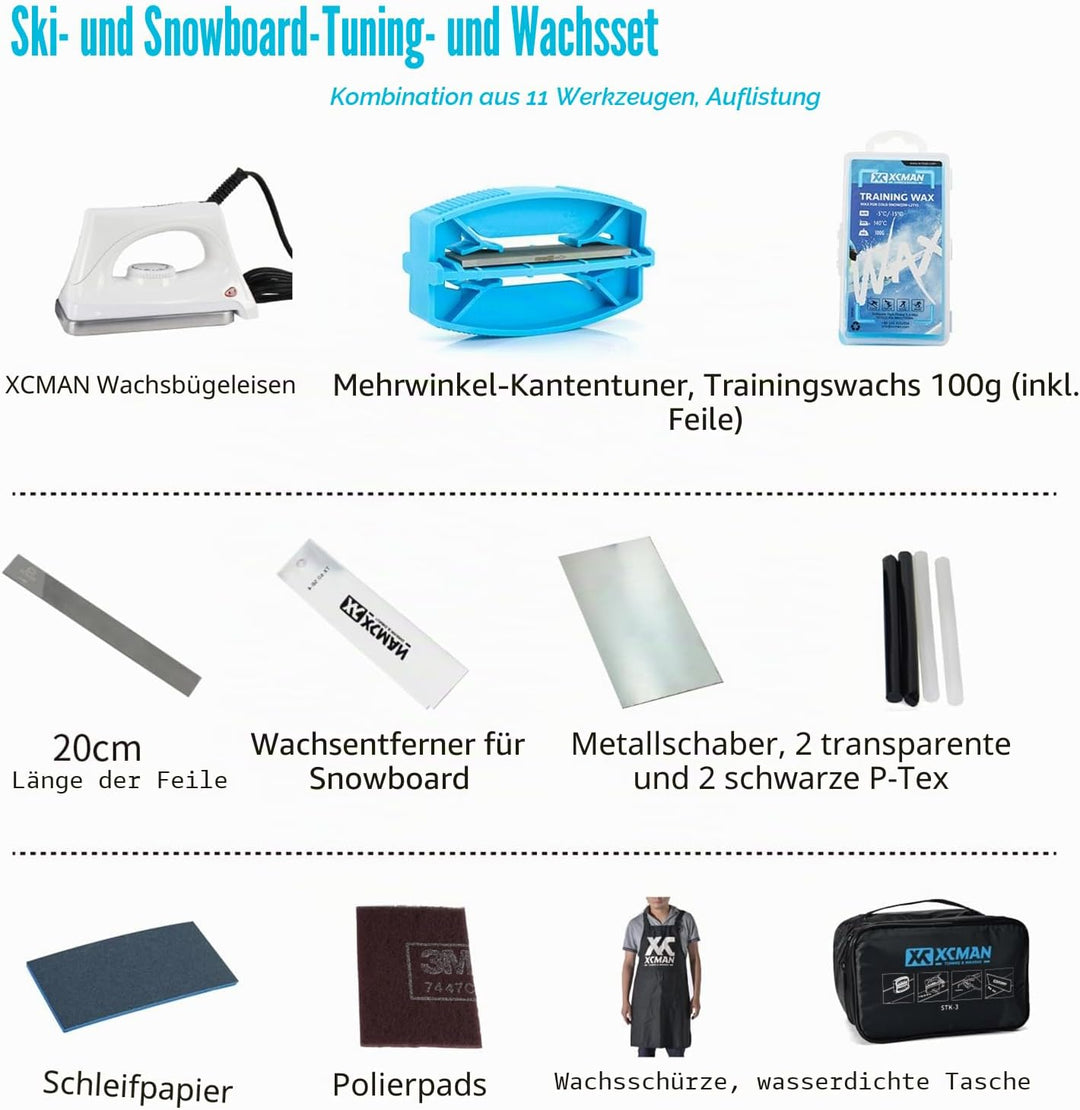 XCMAN Komplettes Ski Snowboard Tuning und Waxing Kit mit Wachseisen, Universalwachs, Kantenstimmer,