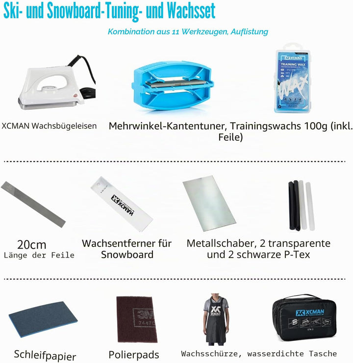 XCMAN Komplettes Ski Snowboard Tuning und Waxing Kit mit Wachseisen, Universalwachs, Kantenstimmer,