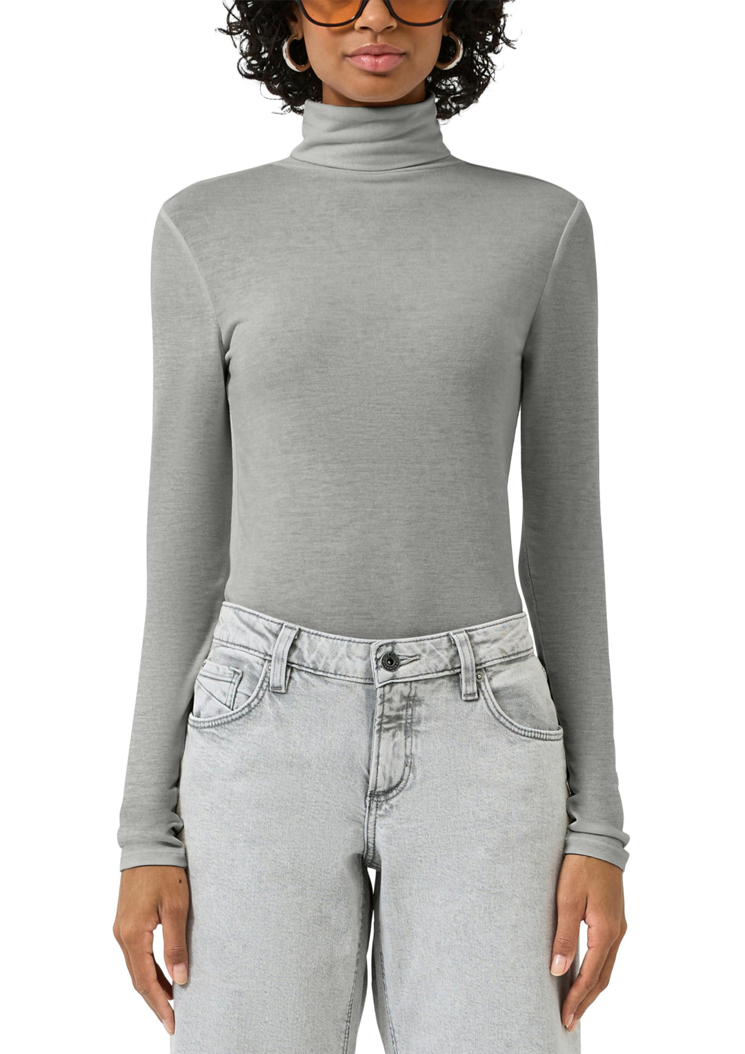 QS Damen Leicht Transparentes Rollkragenshirt Langarmshirt mit Rollkragen XS 9400_grau, XS 9400_grau