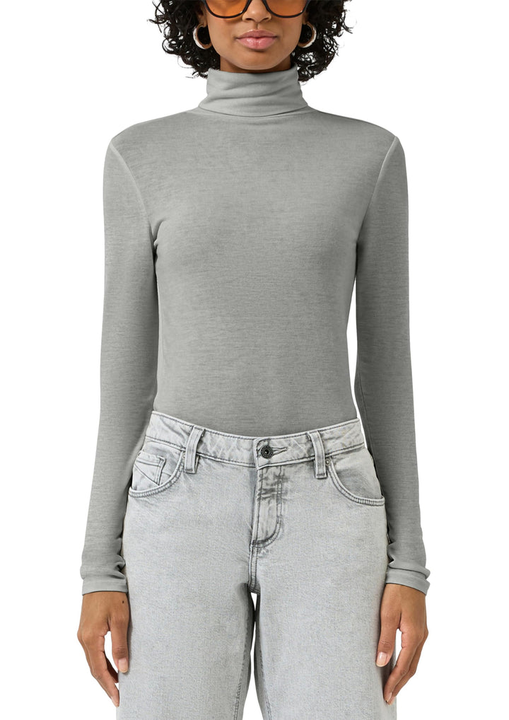 QS Damen Leicht Transparentes Rollkragenshirt Langarmshirt mit Rollkragen XS 9400_grau, XS 9400_grau