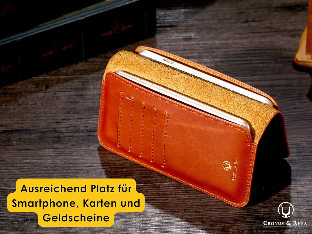 Cronus & Rhea - Smartphone Geldbörse aus Leder - Modell: Cerberus - Mit Geschenkbox - Geldbeutel Hül