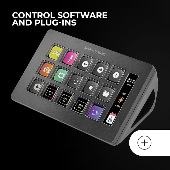 Mars Gaming MSD-ONE, Kontroll-Deck Slim, 15 Anpassbare LCD-Tasten, Vergrösserte LCD Anzeige, Steueru