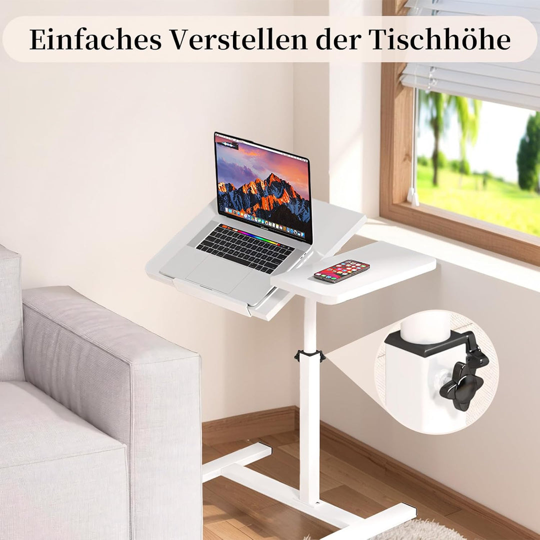 Beistelltisch Klein Couchtisch Holz: Kaffeetisch C Form Höhenverstellbar Sofatisch Rollen Tisch 360°