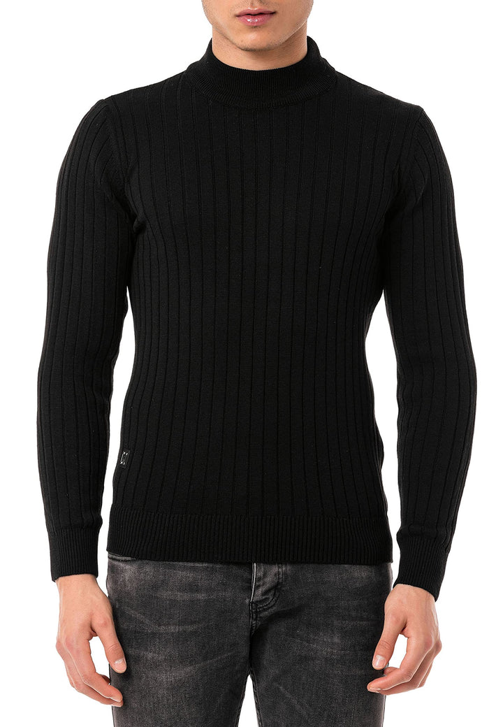 Redbridge Herren Strickpullover Stehkragen Pullover M Schwarz, M Schwarz
