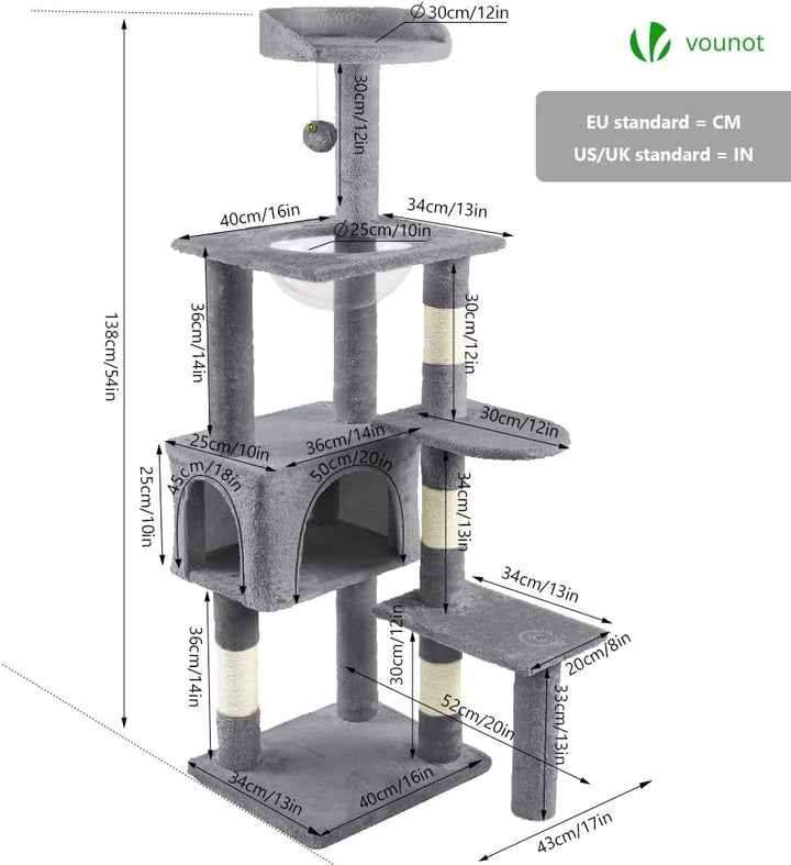 VOUNOT Kratzbaum Katzenbaum Gross XL, Stabiler Katzenkratzbaum mit Katzenhöhle, Sisal Säule, Plattfo