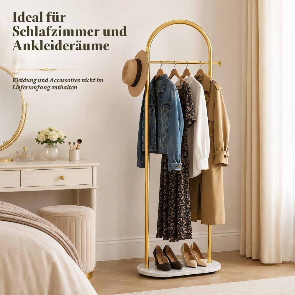 Small Clothes Rail Kleiderständer mit Marmorsockel, Heavy Duty Coat Rail Freistehend für Schlafzimme