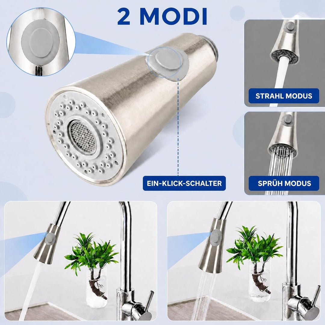 Küchenarmaturen Ersatz Brausekopf, 2 Strahlarten 1/2" IPS-Gewinde Ersatz Brause für Küchenarmatur, K