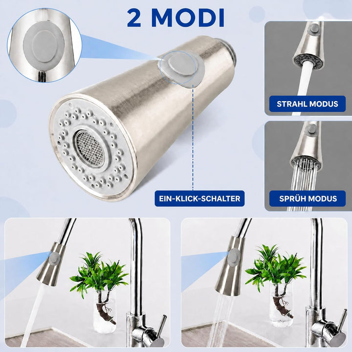 Küchenarmaturen Ersatz Brausekopf, 2 Strahlarten 1/2" IPS-Gewinde Ersatz Brause für Küchenarmatur, K