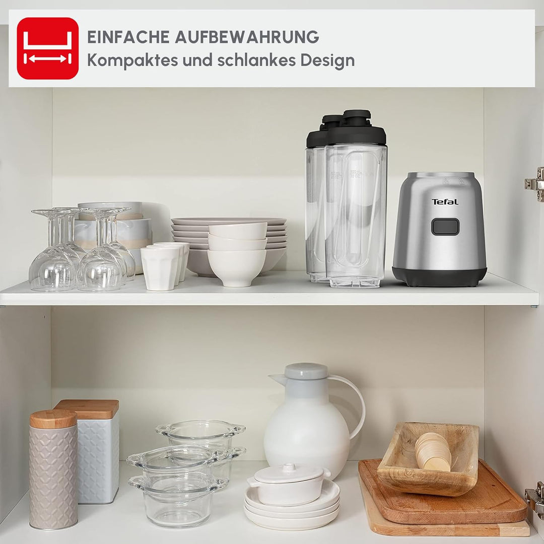 Tefal BL15FD Mix & Move Mini-Standmixer | 300 Watt | 2 Flaschen To-Go in Premium Tritan | kompaktes
