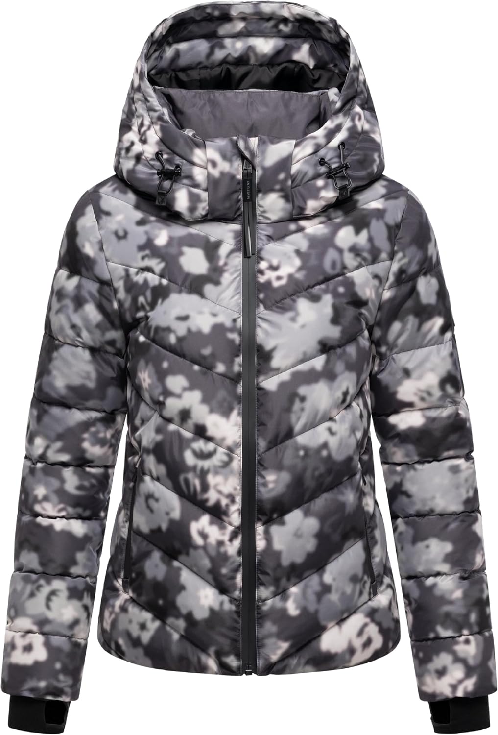 MARIKOO Damen Winterjacke warme Steppjacke mit abnehmbarer Kapuze Samuiaa XVI XS-3XL XS Dark Flower,