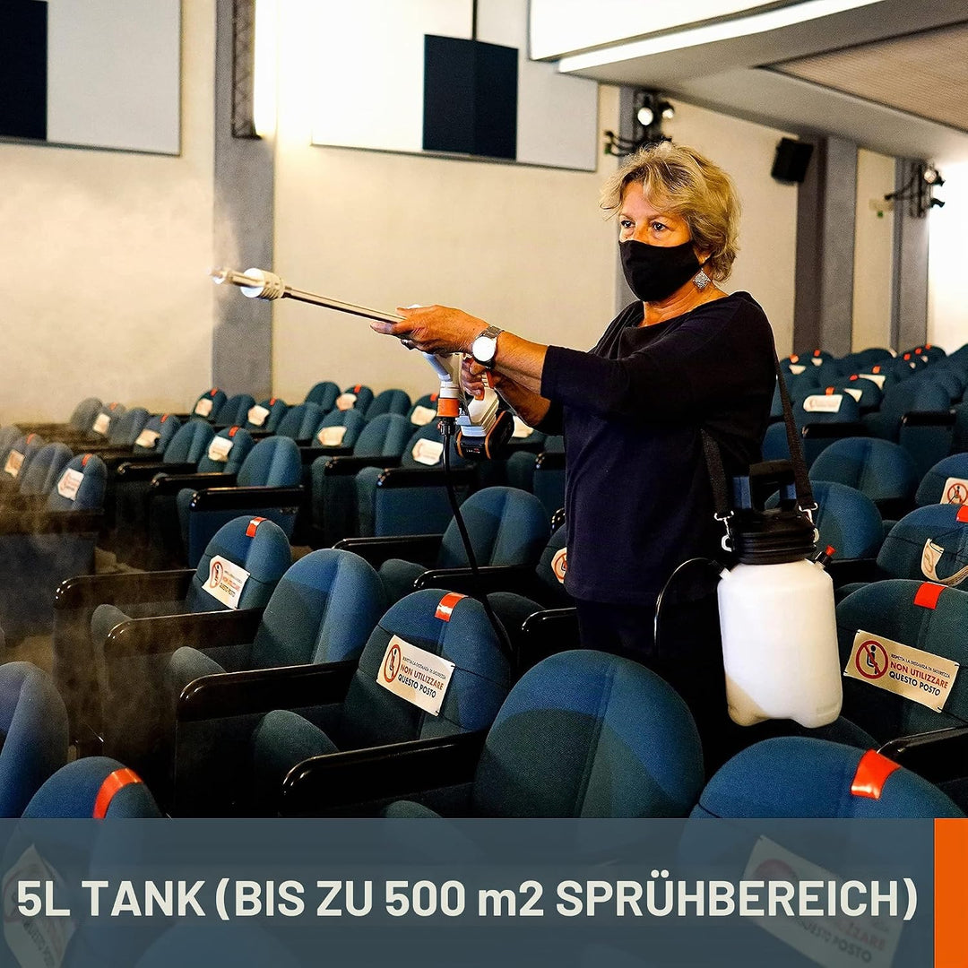 WORX 20V Akku Desinfektionssprühgerät WP651E, 5 Liter Umhängetank, Schwarz/Orange 5l