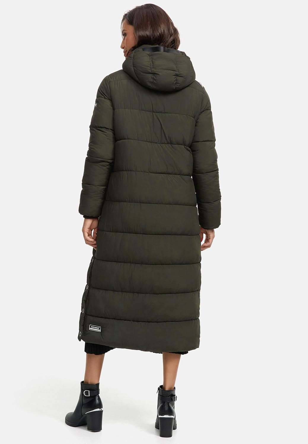 Navahoo Damen Wintermantel Warmer Steppmantel lang mit Abnehmbarer Kapuze Isalie XS-XXL XL Dark Oliv