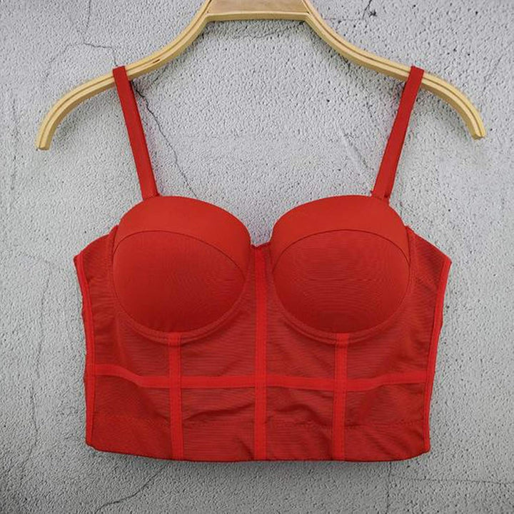 Damen Korsett Bustier BH Dessous Tank Top Trägertop Crop Top Corsage Schlanke Weste, Rot S