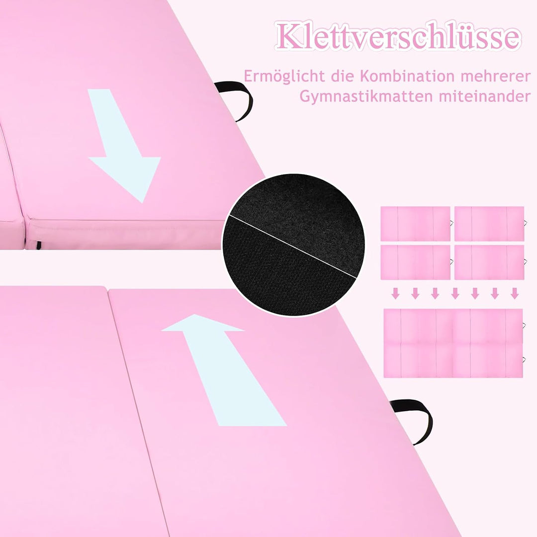 GOPLUS Faltbare Gymnastikmatte 240 cm x 116 cm x 5 cm, Faltbare Turnmatte mit Tragegriffen, Klettver