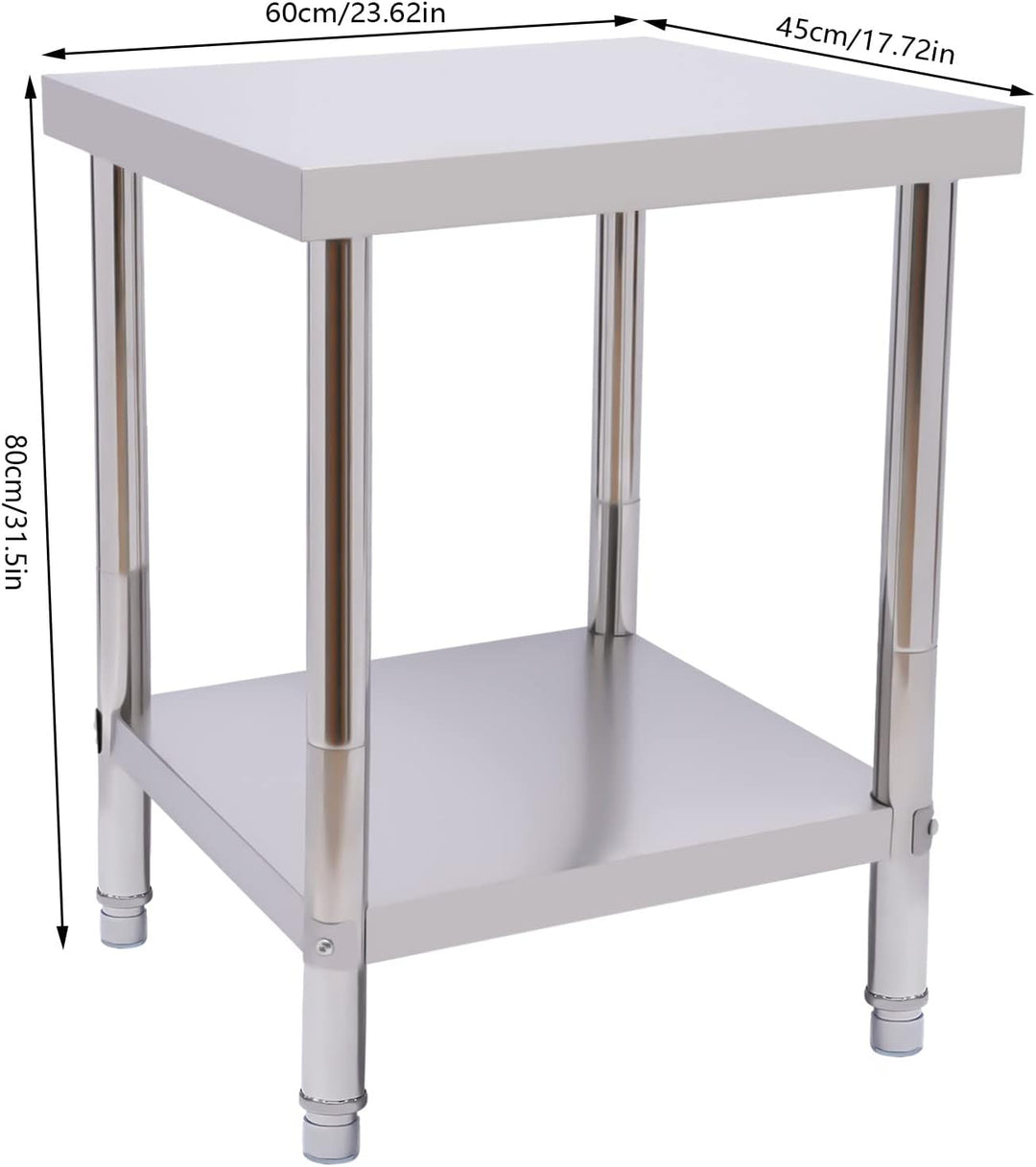 Arbeitstisch Küche 60 * 45 * 80cm Edelstahl Küchentisch mit Ablage, 2 Lagiger Zubereitungstisch Edel
