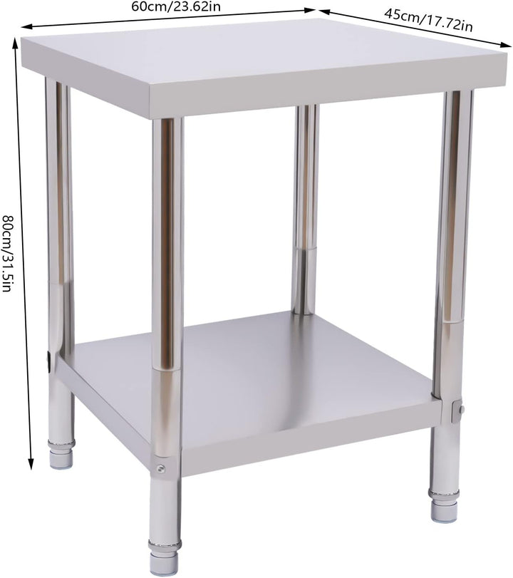 Arbeitstisch Küche 60 * 45 * 80cm Edelstahl Küchentisch mit Ablage, 2 Lagiger Zubereitungstisch Edel