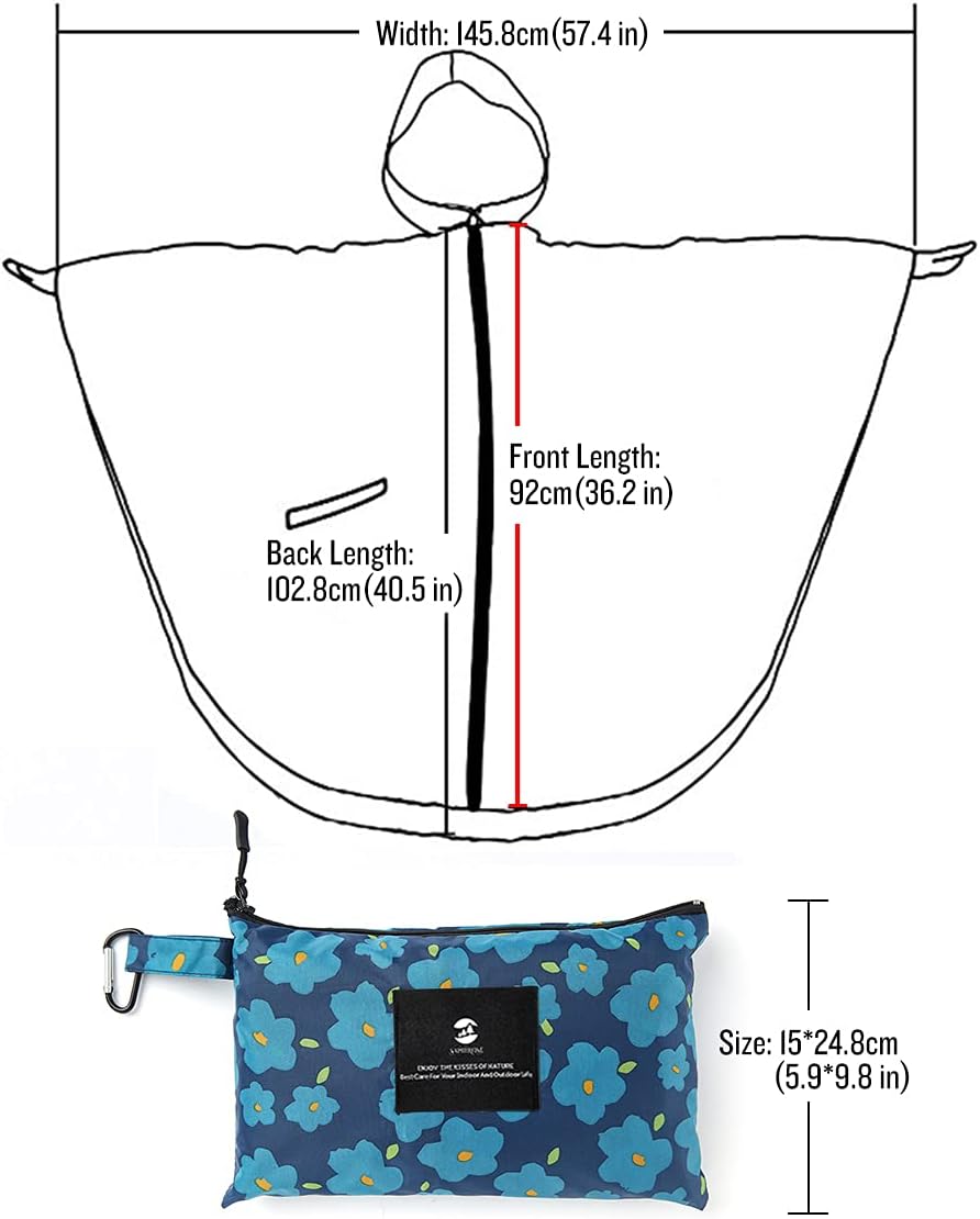 Regen Poncho Jacke Mantel für Erwachsene mit Kapuze wasserdicht mit Reissverschluss im Freien Blumen