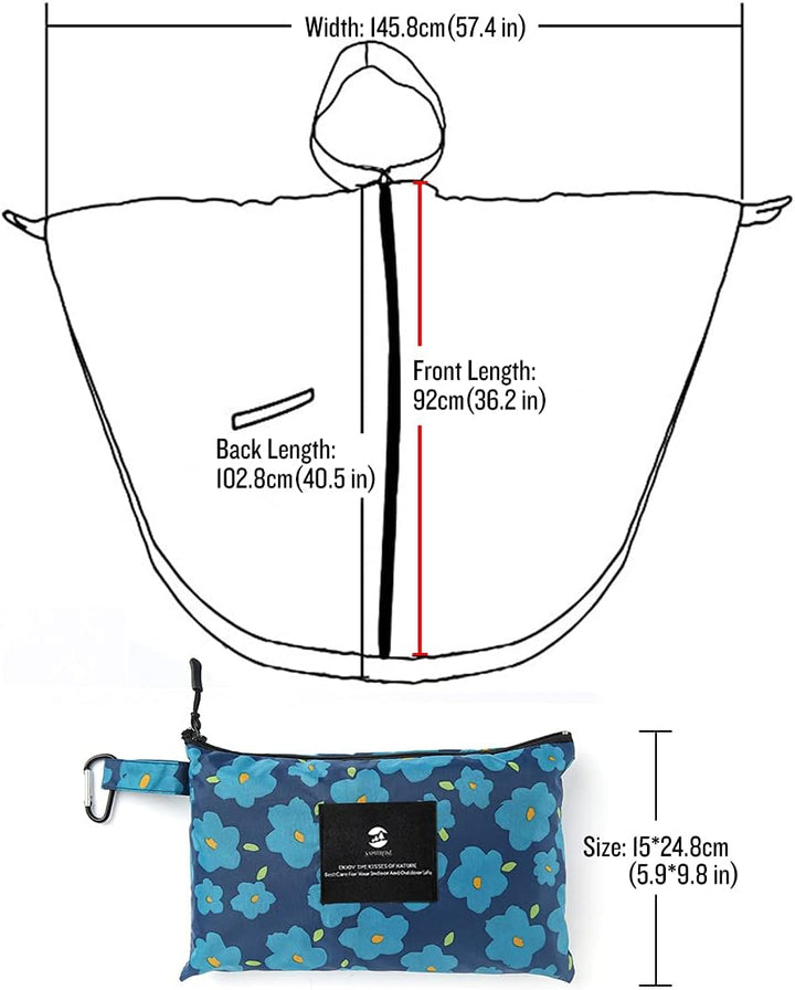 Regen Poncho Jacke Mantel für Erwachsene mit Kapuze wasserdicht mit Reissverschluss im Freien Blumen