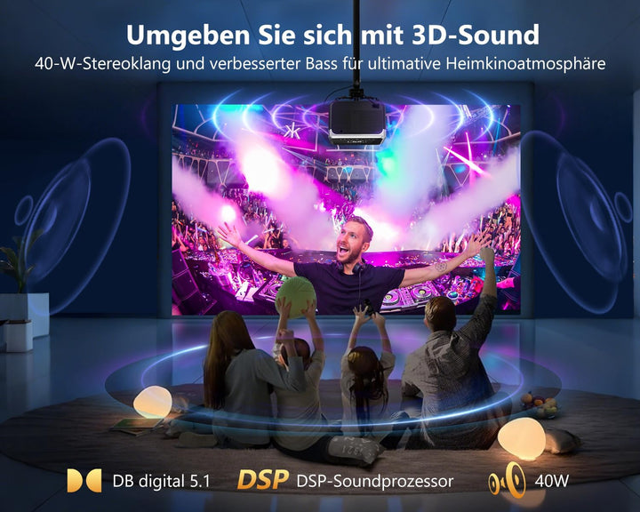 LED Beamer 4K Tragbarer Heimkino, 2026 CWEUG Smart Beamer mit YouTube, Android OS, DB Audio, NFC, Au