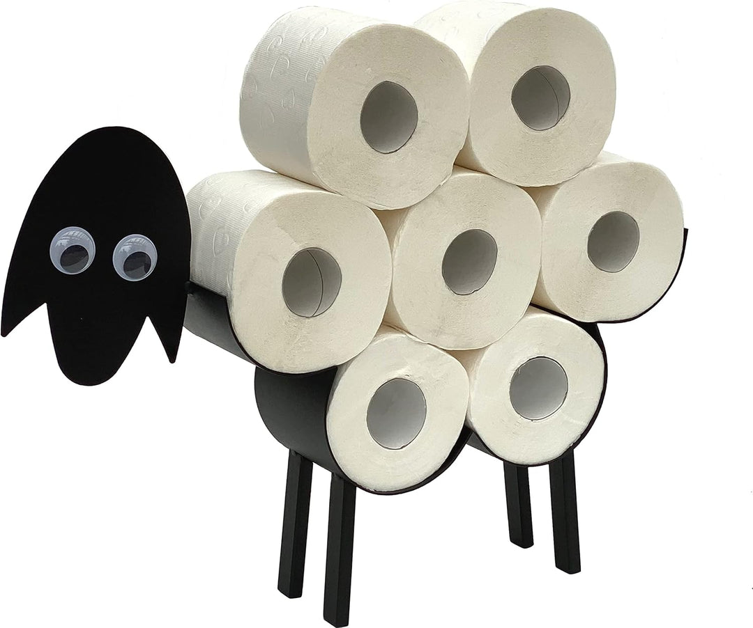 DanDiBo Toilettenpapierhalter Schwarz Metall Schaf mit Wackelaugen WC Rollenhalter Freistehend WC Pa