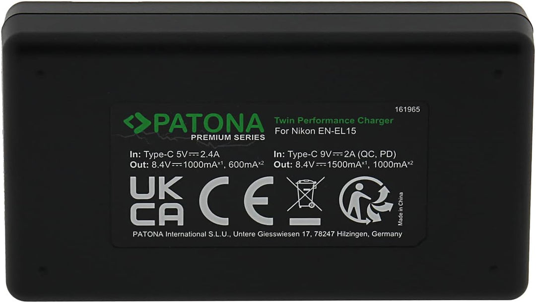 PATONA EN-EL15c EN-EL15b EN-EL15 - PD Performance Akku Ladegerät (1500mA), USB-C Mini Dual LCD - PD/