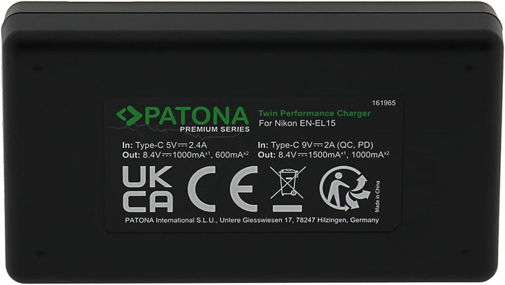 PATONA EN-EL15c EN-EL15b EN-EL15 - PD Performance Akku Ladegerät (1500mA), USB-C Mini Dual LCD - PD/