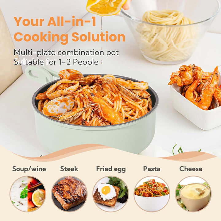 ENFRIFAM Elektrischer Hot Pot mit Faltbare Handhaben, Tragbar Multikocher mit Hotpot und Bratpfanne