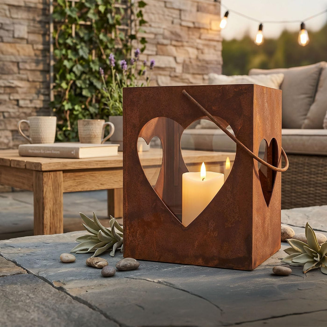 levandeo Windlicht Herz Laterne H28cm Gartenleuchte Rost Gartendeko Rostdeko Edelrost Deko, Herz