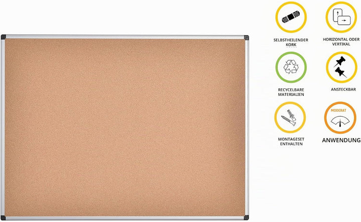 Bi-Office Korktafel Maya Mit Aluminiumrahmen und Hochwertiger Naturkorkoberfläche, Pinnwand, 120 x 9