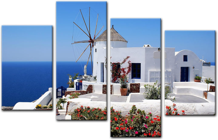 Bilderdepot24 Bild auf Leinwand | Griechische Mühle in 100x60 cm mehrteilig als Wandbild | Wand-deko
