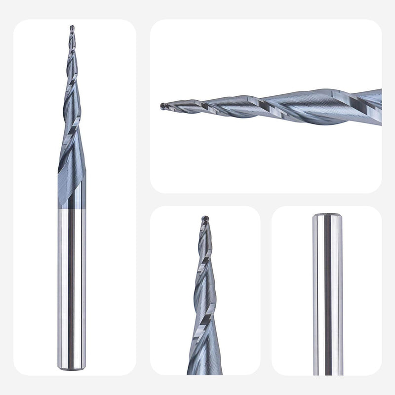 SpeTool VHM Kugelkopffräser Konische Fräser für Oberfräse CNC 2 Flöten 0,5 mm Radius Gravierfräser 6