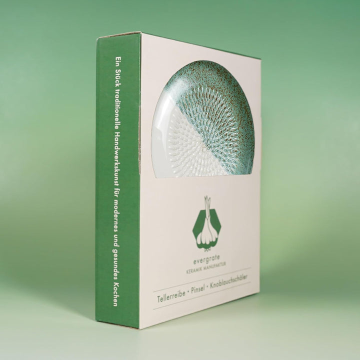 Evergrate® Keramikreibe Ice mit Geschenkbox – mit Reibe, Knoblauchschäler, Rezeptheft & Pinsel – Han