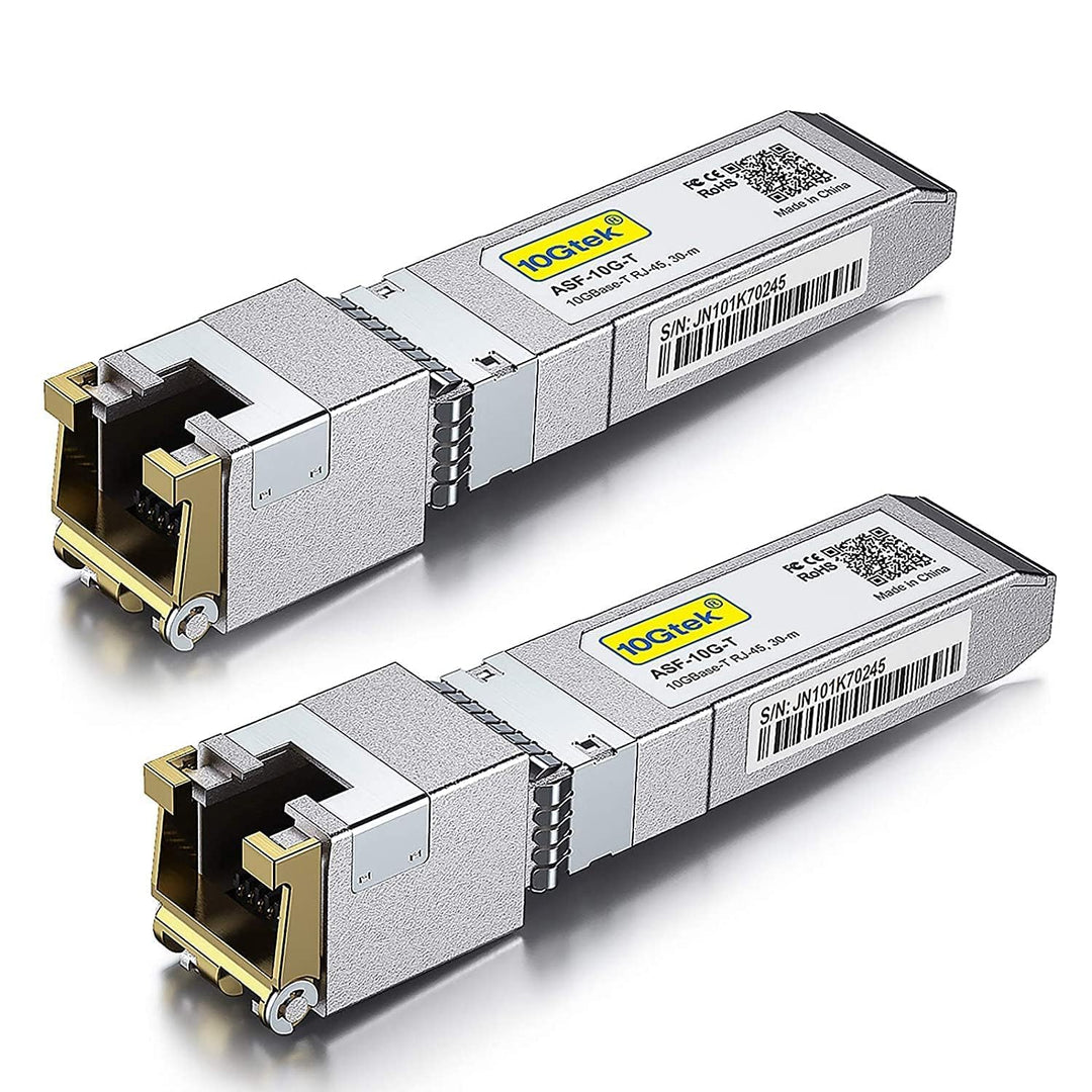 10Gtek 2-Stück 1.25/2.5/5/10GBase-T SFP+ RJ-45 CAT.6a Kupfer Transceiver 30-Meter, Auto-Negotiation