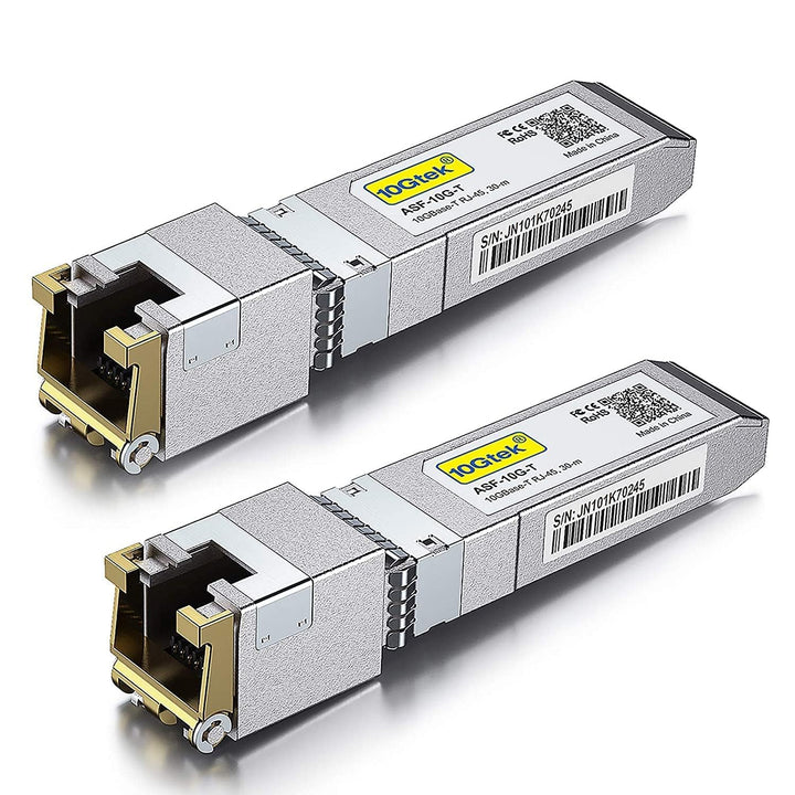 10Gtek 2-Stück 1.25/2.5/5/10GBase-T SFP+ RJ-45 CAT.6a Kupfer Transceiver 30-Meter, Auto-Negotiation