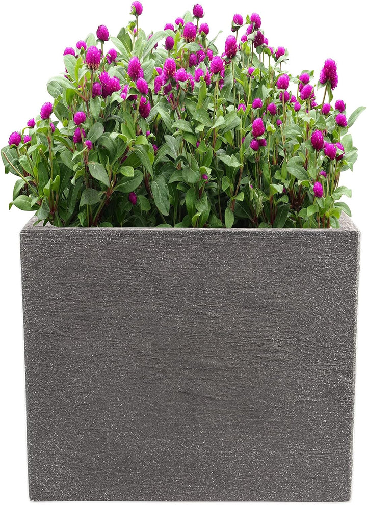 BigDean Pflanzkübel Kubus 50x50 cm gross - Granitstein-Optik in Anthrazit - Für Aussen, frostsicher