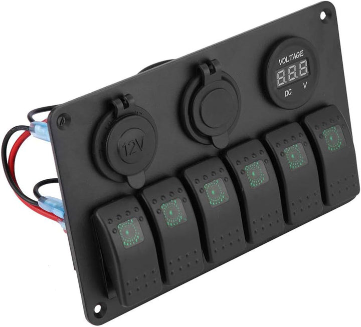 Schalttafel, 12V 24V 6 Gang Auto Boot Marine LED Wippschalter Panel Dual USB Voltmeter Zigarettenanz