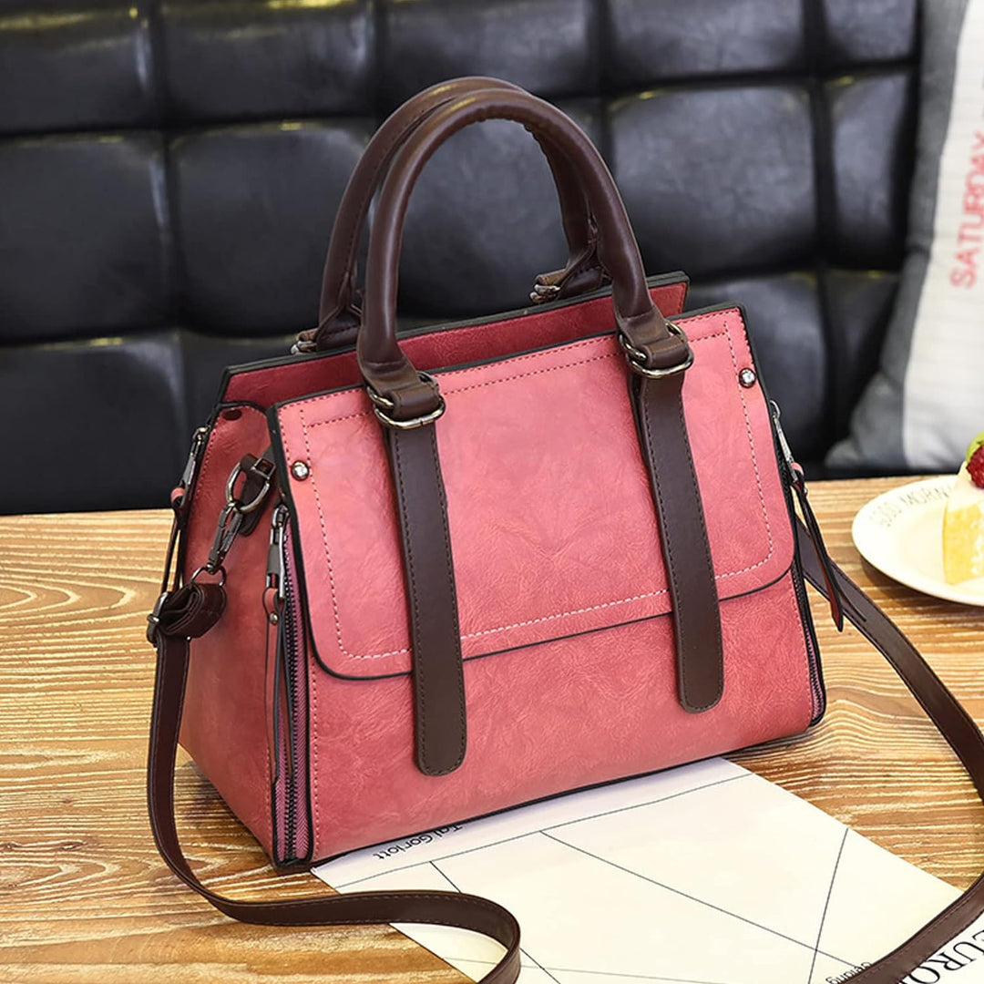 NICOLE &amp; DORIS Damen Handtasche Retro Schultertasche Henkeltasche Gross Leder Frauen Umhängetasche M