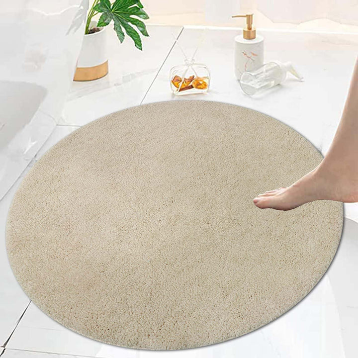 Famibay Badezimmerteppich rutschfest Badematte Waschbar Badteppich Beige 80cm Runde Weiche Badvorleg