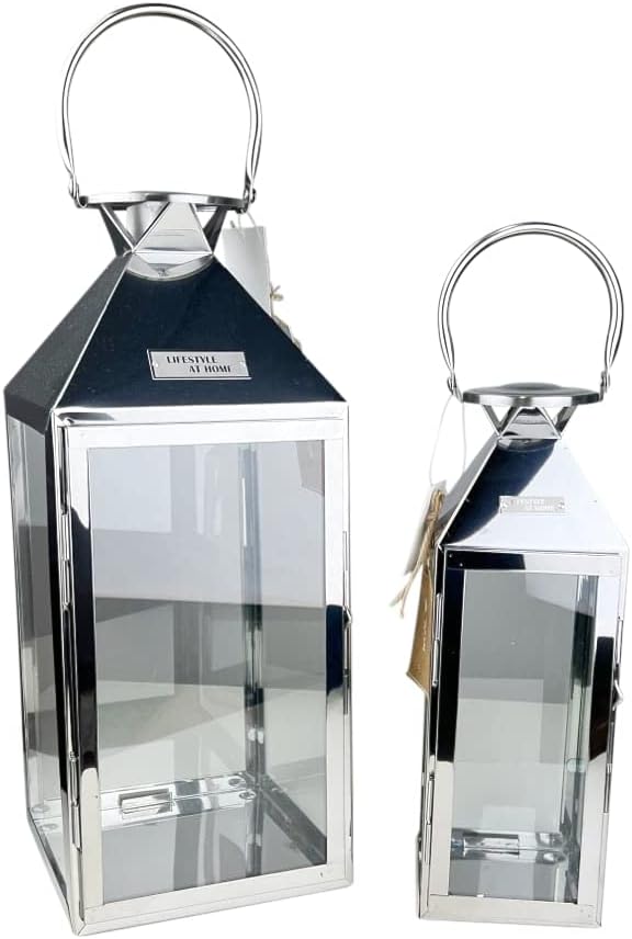 Laternen 2er Set Edelstahl Windlichter Kerzenhalter Höhe 35cm bis 45cm