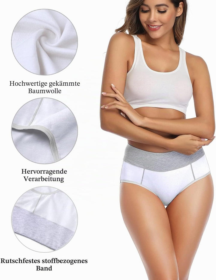 wirarpa Unterhosen Damen Baumwolle Unterwäsche Frauen Taillenslip Hohe Taille Slip 5er Pack 3XL Weis