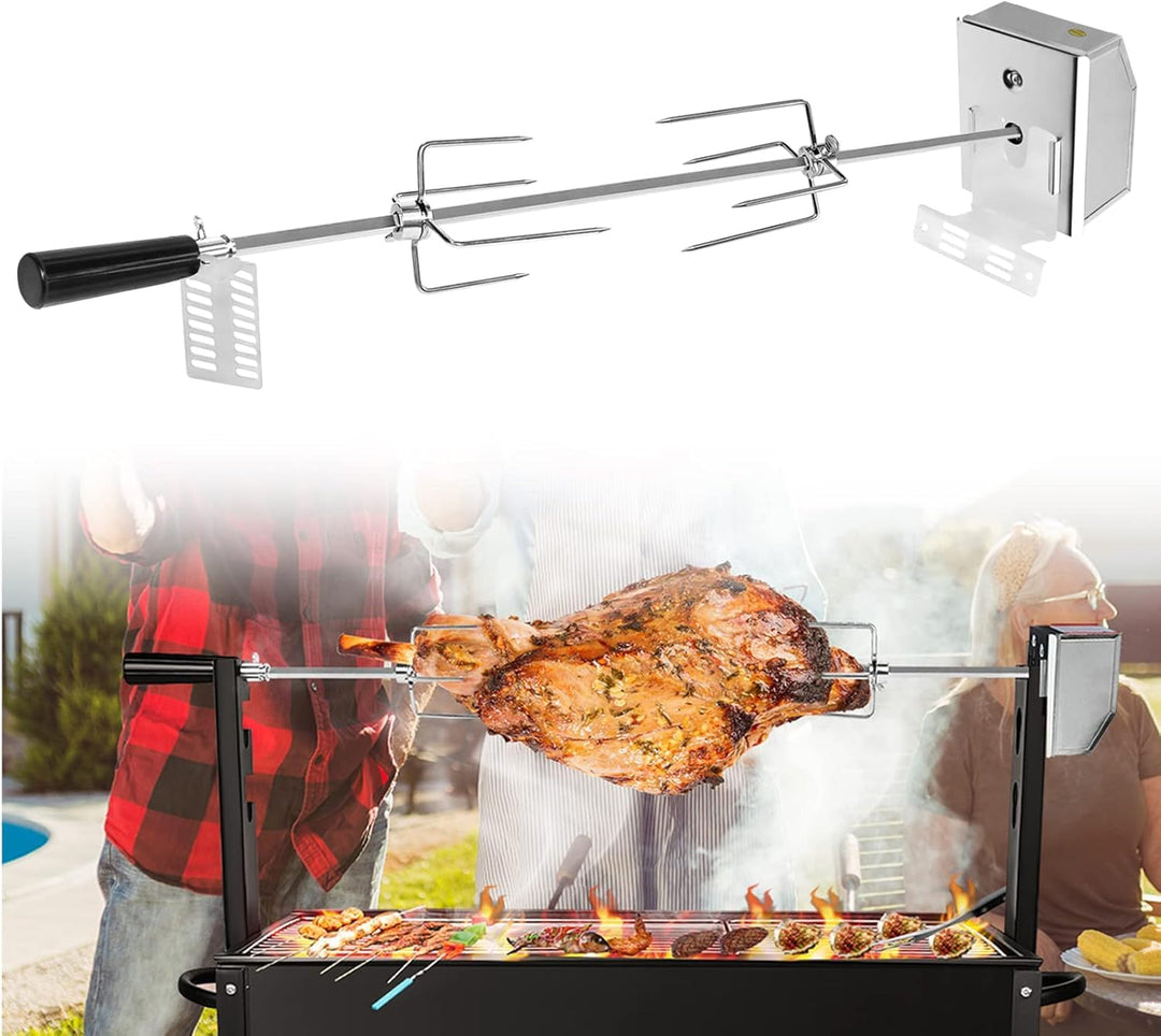 AufuN Edelstahl Drehspiess, Hochwertiger Grillspiess Set mit Moto 220V - 240V, inkl. 4X Fleischgabel