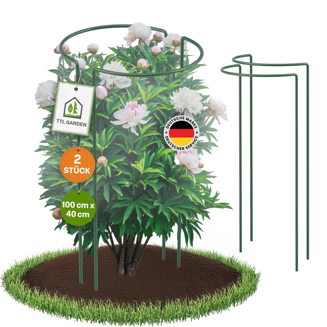 TTL GARDEN Strauchstützen 100cm x 40cm 2er Set - Pflanzenstütze Stahl rostfrei Kunststoff beschichte
