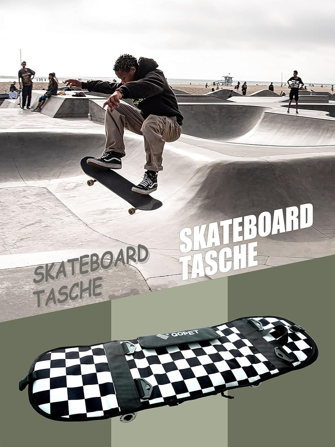 QOPET Skateboard Rucksack aus verdicktem 900D Oxford, Cruiser Board Tasche wasserdicht Elektrische S