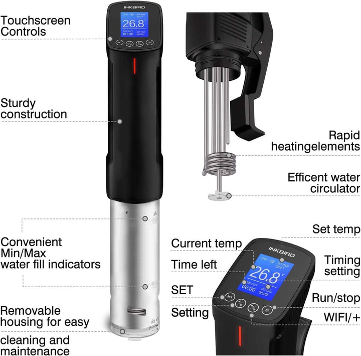 Inkbird Wlan Sous Vide Garer,ISV-100W Sous Vide Stick Eintauchthermostat,Wi-Fi-Steuerung, Präziser T