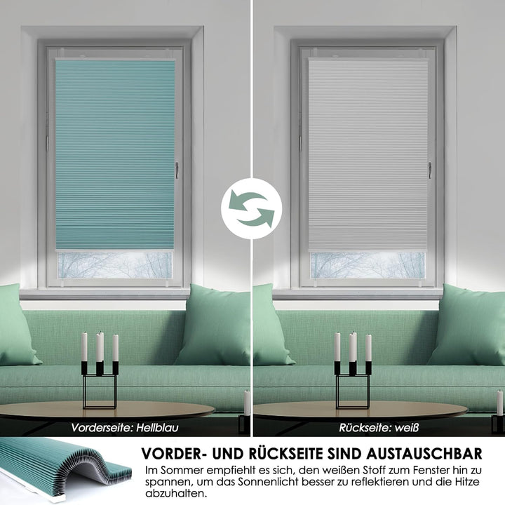 bobodeco Wabenplissee Plissee ohne Bohren Verdunkelung Klemmfix Thermo Verdunklungsplissee, Hellblau