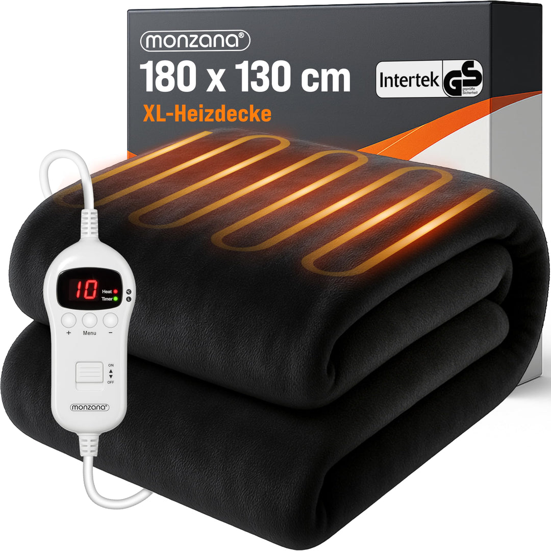 Monzana® Elektrische Heizdecke 180x130cm 120W 10 Heizstufen 10h Timer Abschaltautomatik Überhitzungs