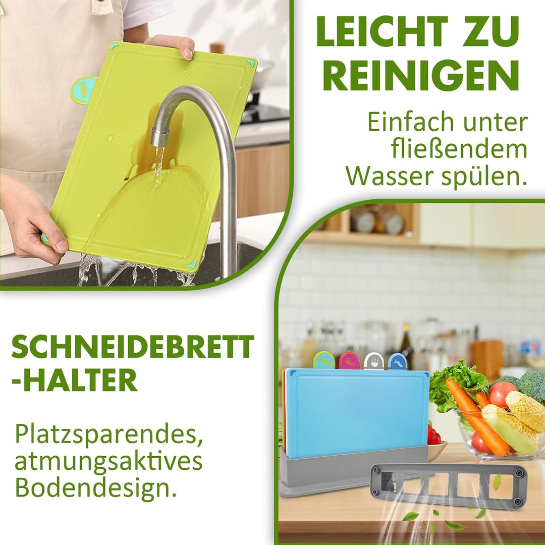 Schneidebrett Set, Farbe Kunststoff Schneidebretter mit Lebensmittel-Icons & Tablettboden, Rutschfes
