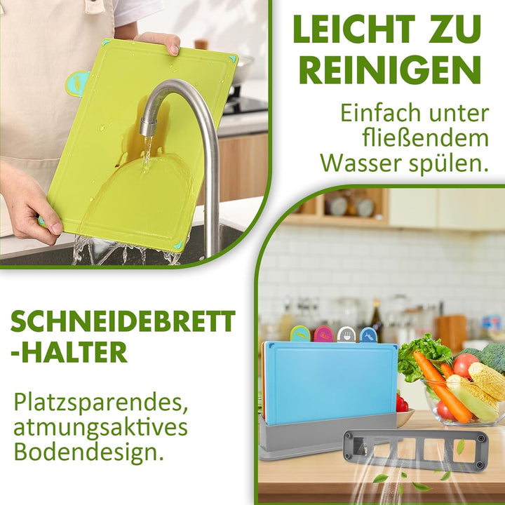 Schneidebrett Set, Farbe Kunststoff Schneidebretter mit Lebensmittel-Icons & Tablettboden, Rutschfes