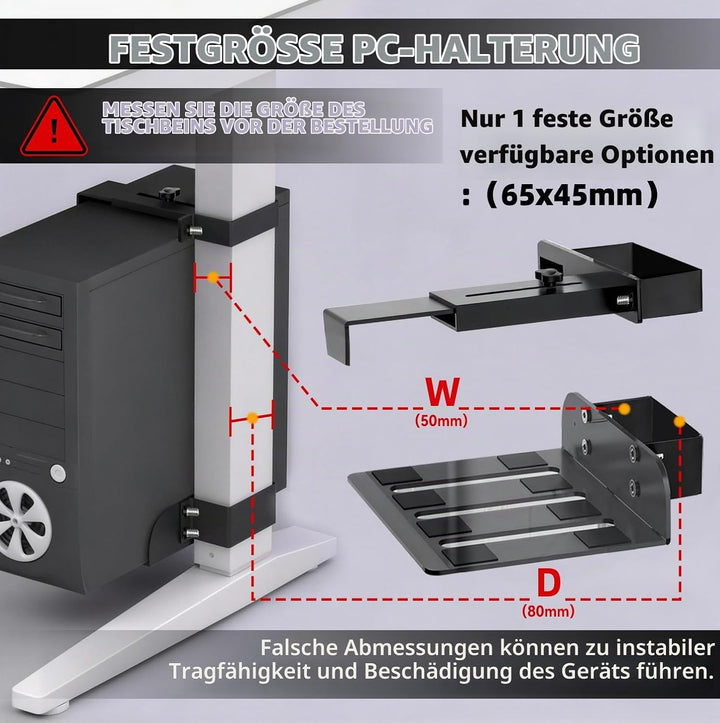 PC Halterung Unter Schreibtisch,Gilt für Tischbeine mit 80 MM X 50 MM | Montage Ohne Bohren, Breite