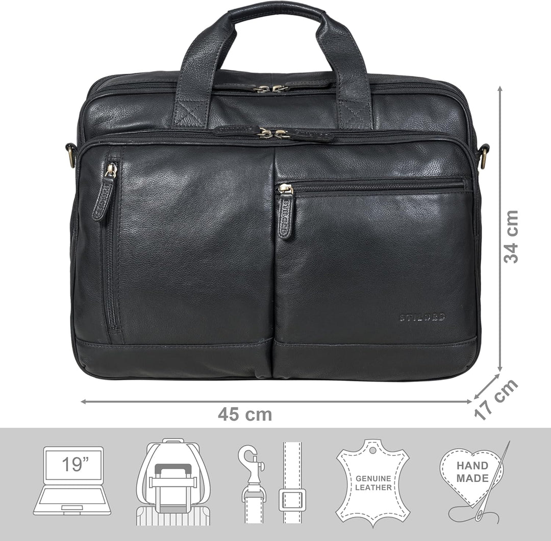 STILORD 'Arnold' Geräumige Laptoptasche Leder 17.3 Zoll bis 19 Zoll Vintage Aktentasche Lehrertasche